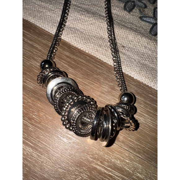 Chicos Necklace Rings Silver Tone Multi Strand Chain Statement Jewelry - Picture 2 of 4